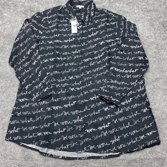 WeWoreWhat Black Scrip Print Cover Up Shirt Dress Small Linen New Beach Resort - Picture 1 of 12